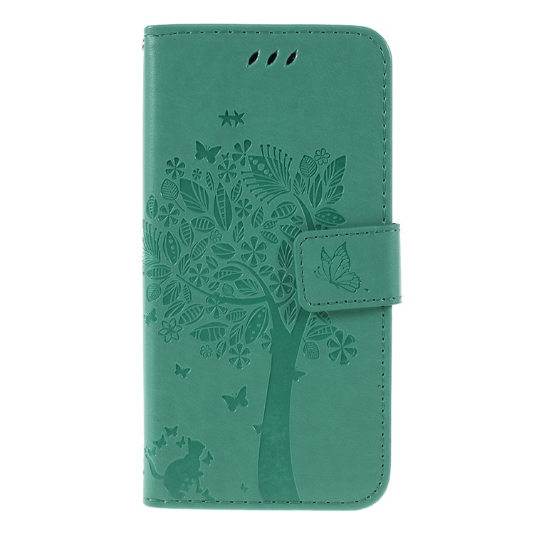

Imprint Cat and Tree Pattern Leather Wallet Case for Samsung Galaxy A40 - Cyan, Galaxy A40