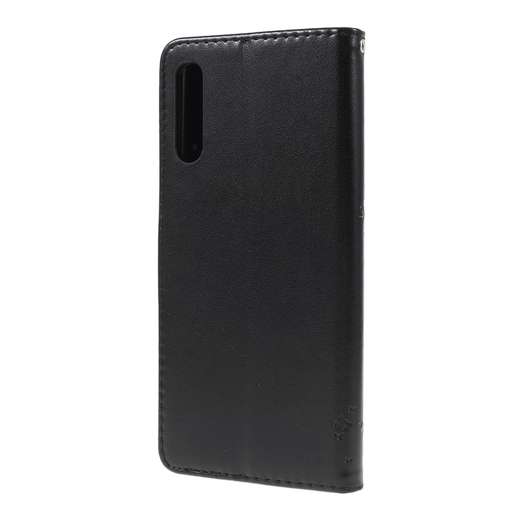 Imprint Cat and Tree Pattern Leather Wallet Stand Case for Samsung Galaxy A70 - Black-2