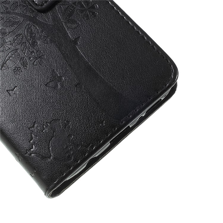 Imprint Cat and Tree Pattern Leather Wallet Stand Case for Samsung Galaxy A70 - Black-4