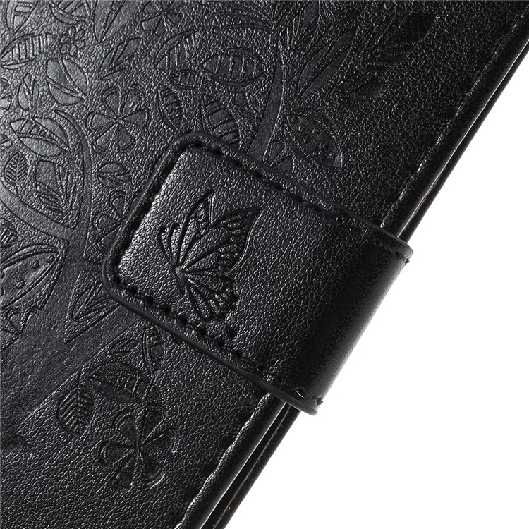 Imprint Cat and Tree Pattern Leather Wallet Stand Case for Samsung Galaxy A70 - Black-6