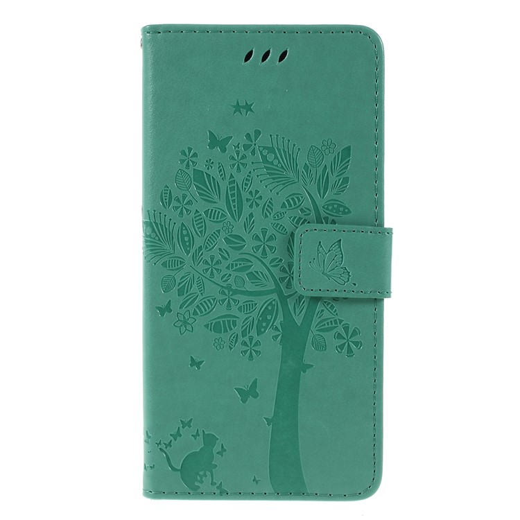

Imprint Cat and Tree Pattern Leather Wallet Stand Case for Samsung Galaxy A70 - Cyan, Galaxy A70