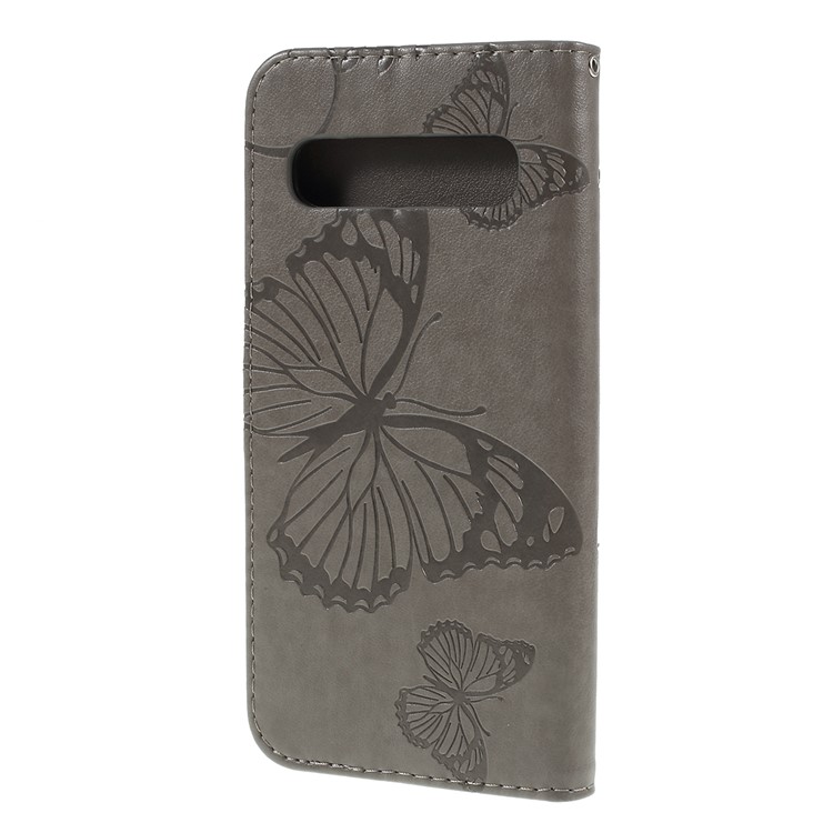 Imprint Butterfly Flower Leather Stand Wallet Folio Phone Case for Samsung Galaxy S10 5G 6.7-inch - Grey-2