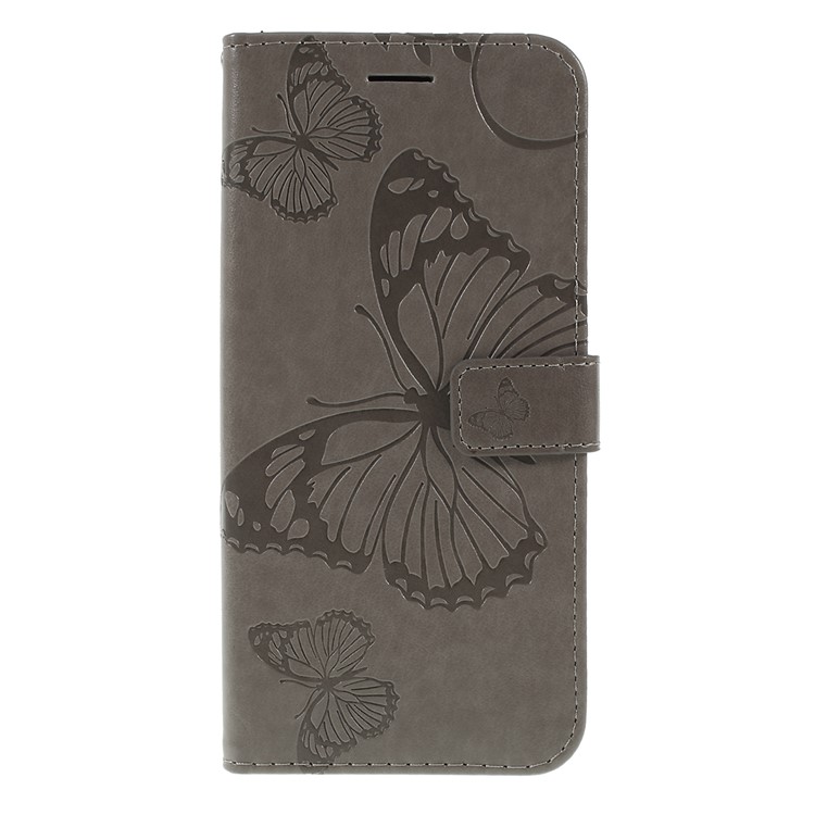 Imprint Butterfly Flower Leather Stand Wallet Folio Phone Case for Samsung Galaxy S10 5G 6.7-inch - Grey-3