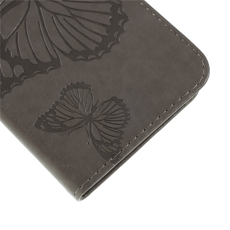 Imprint Butterfly Flower Leather Stand Wallet Folio Phone Case for Samsung Galaxy S10 5G 6.7-inch - Grey-4