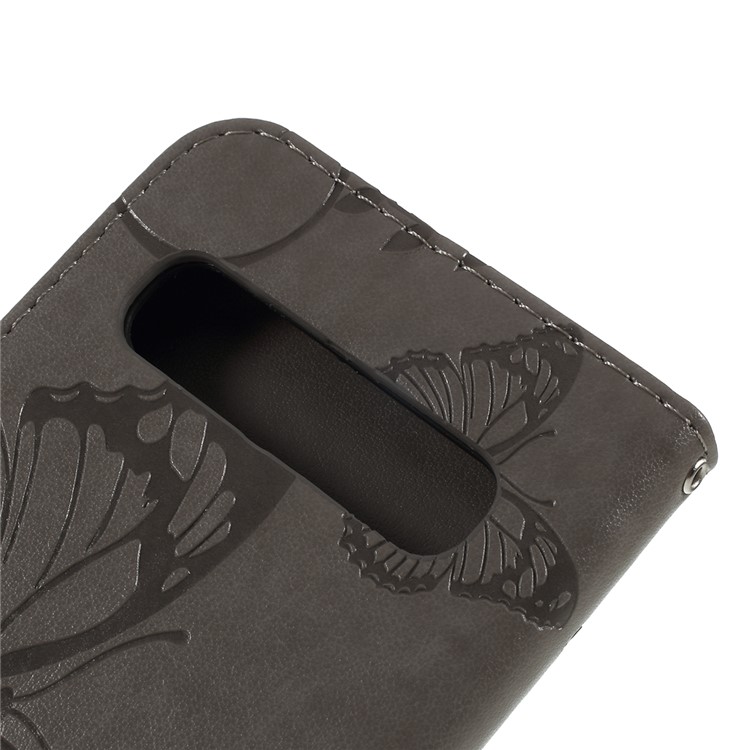 Imprint Butterfly Flower Leather Stand Wallet Folio Phone Case for Samsung Galaxy S10 5G 6.7-inch - Grey-5