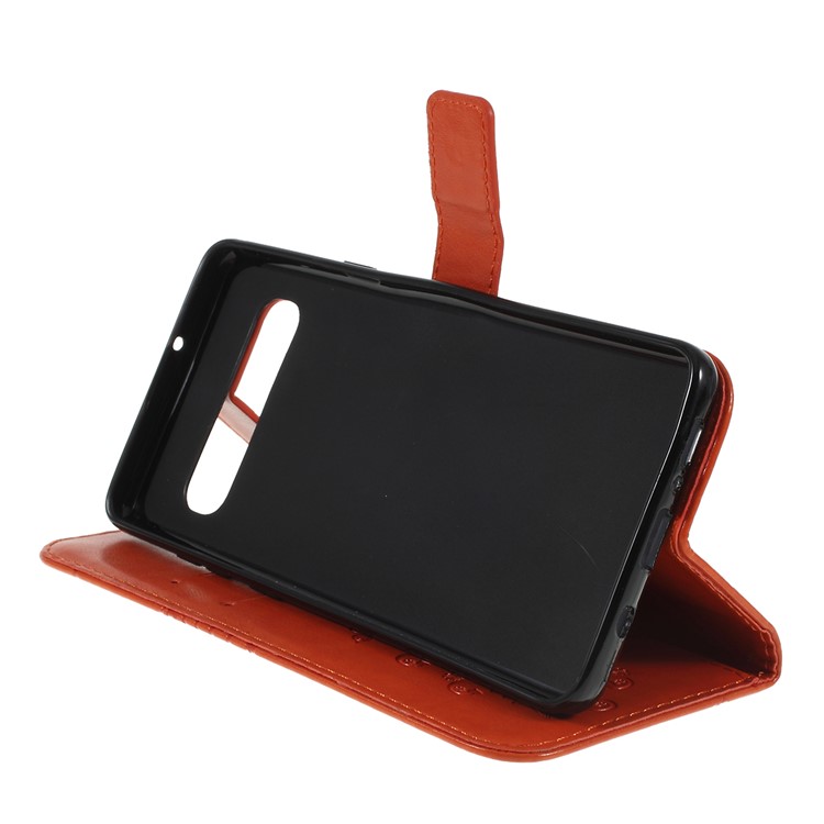 Imprint Butterfly Leather Stand Wallet Folio Phone Case for Samsung Galaxy S10 5G 6.7-inch - Orange-2