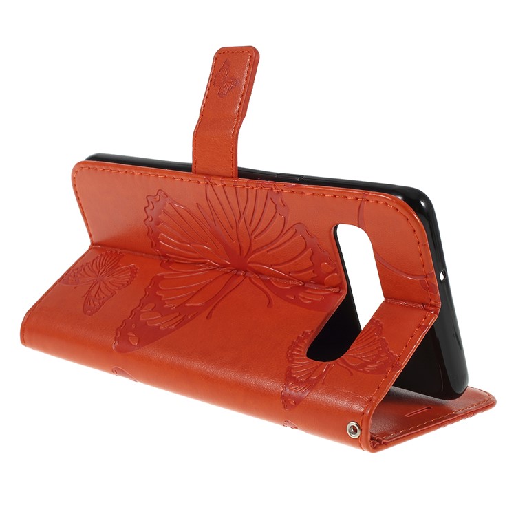 Imprint Butterfly Leather Stand Wallet Folio Phone Case for Samsung Galaxy S10 5G 6.7-inch - Orange-3