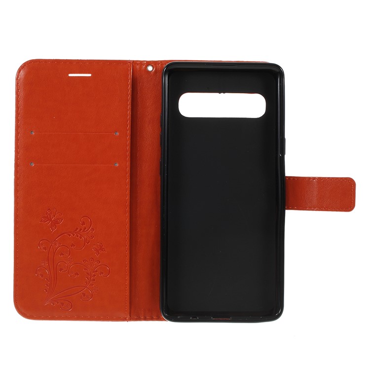 Imprint Butterfly Leather Stand Wallet Folio Phone Case for Samsung Galaxy S10 5G 6.7-inch - Orange-4