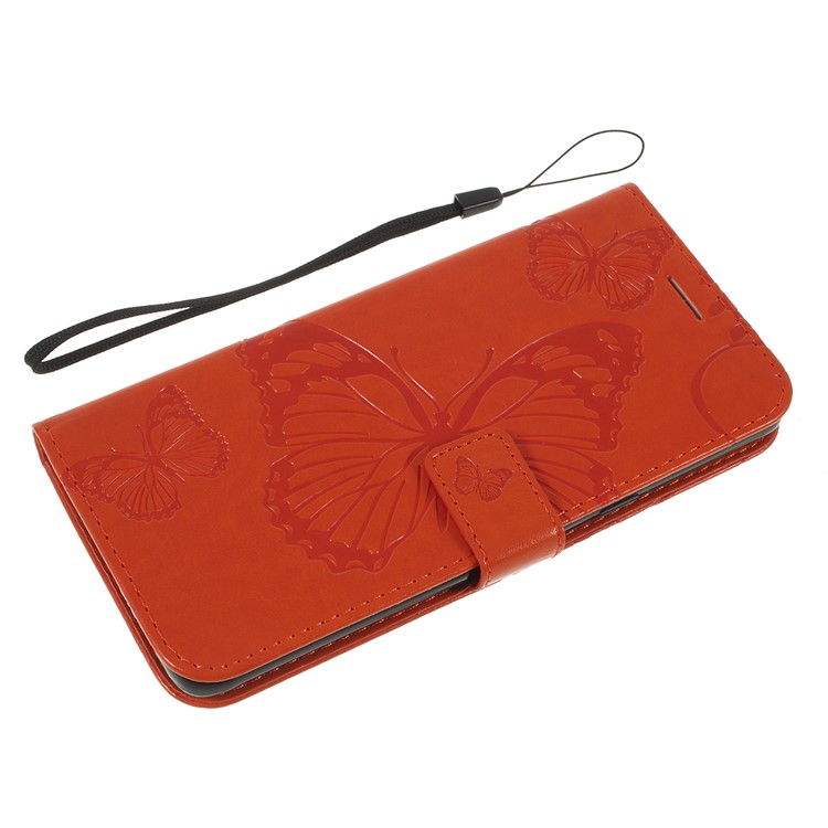Imprint Butterfly Leather Stand Wallet Folio Phone Case for Samsung Galaxy S10 5G 6.7-inch - Orange-5