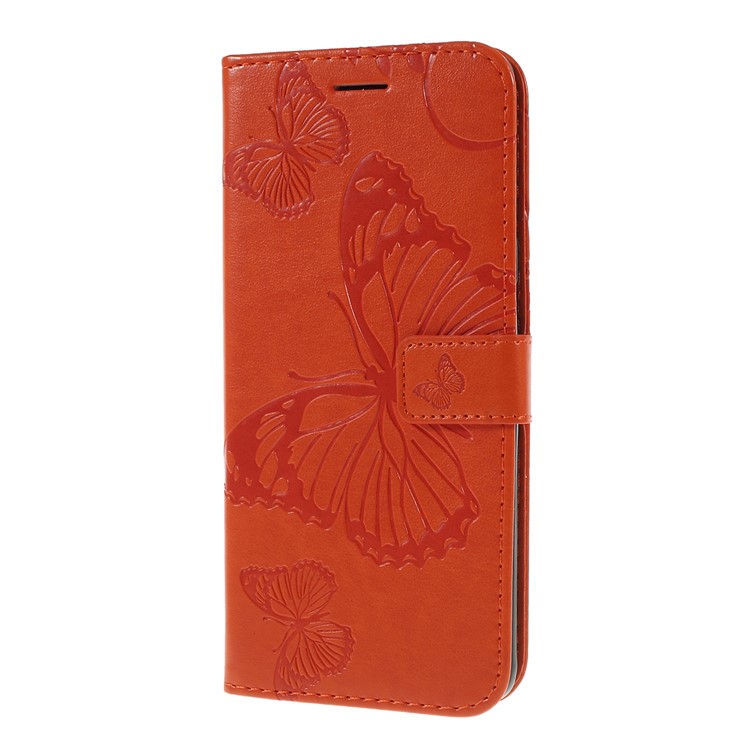Imprint Butterfly Leather Stand Wallet Folio Phone Case for Samsung Galaxy S10 5G 6.7-inch - Orange-6