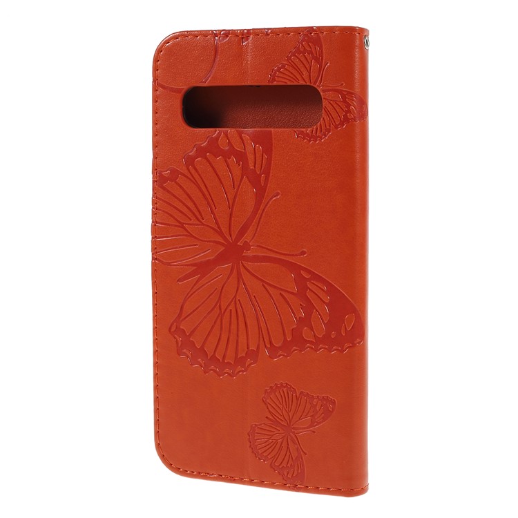 Imprint Butterfly Leather Stand Wallet Folio Phone Case for Samsung Galaxy S10 5G 6.7-inch - Orange-7