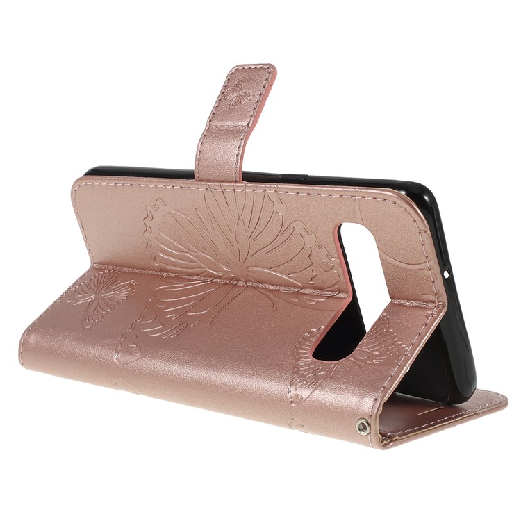Imprint Butterfly Leather Stand Wallet Folio Phone Case for Samsung Galaxy S10 5G 6.7-inch - Rose Gold-3