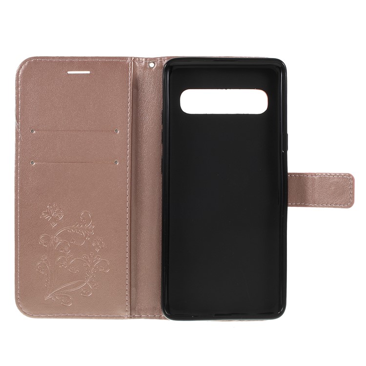Imprint Butterfly Leather Stand Wallet Folio Phone Case for Samsung Galaxy S10 5G 6.7-inch - Rose Gold-4
