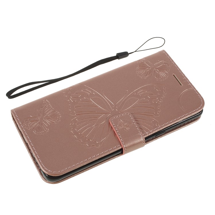 Imprint Butterfly Leather Stand Wallet Folio Phone Case for Samsung Galaxy S10 5G 6.7-inch - Rose Gold-5