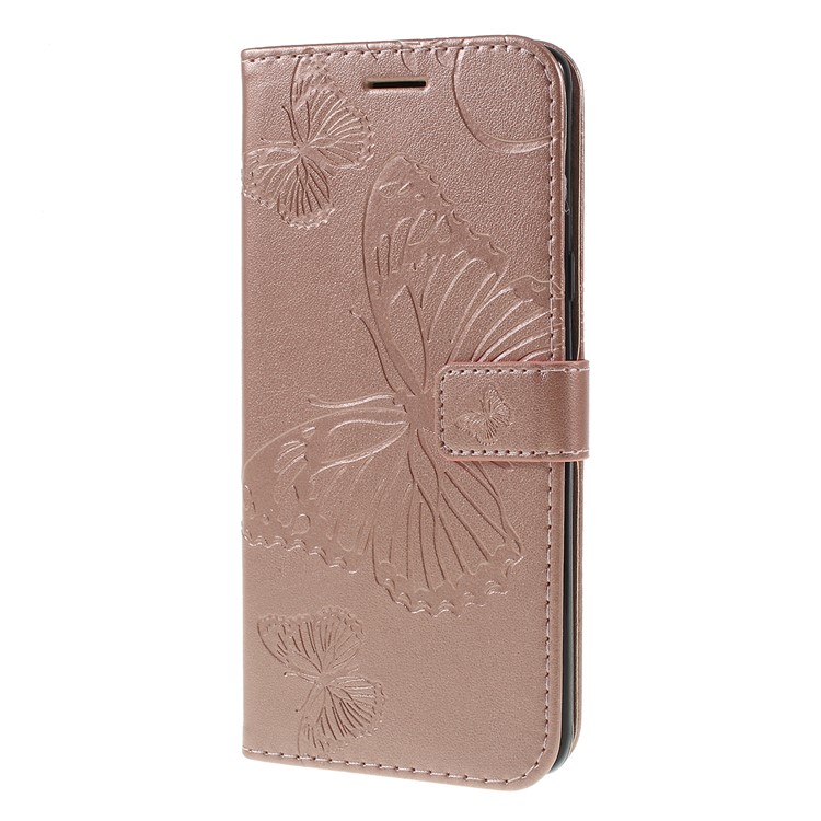 Imprint Butterfly Leather Stand Wallet Folio Phone Case for Samsung Galaxy S10 5G 6.7-inch - Rose Gold-6