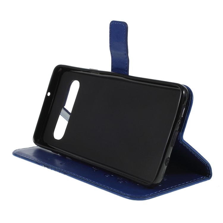 Imprint Butterfly Leather Stand Wallet Folio Phone Case for Samsung Galaxy S10 5G 6.7-inch - Dark Blue-2