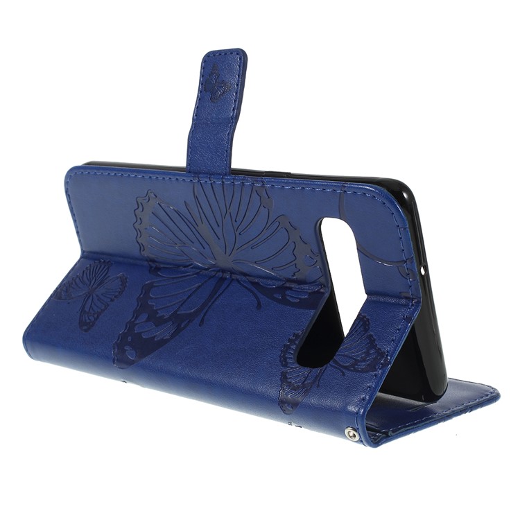 Imprint Butterfly Leather Stand Wallet Folio Phone Case for Samsung Galaxy S10 5G 6.7-inch - Dark Blue-3
