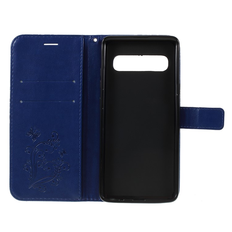 Imprint Butterfly Leather Stand Wallet Folio Phone Case for Samsung Galaxy S10 5G 6.7-inch - Dark Blue-4