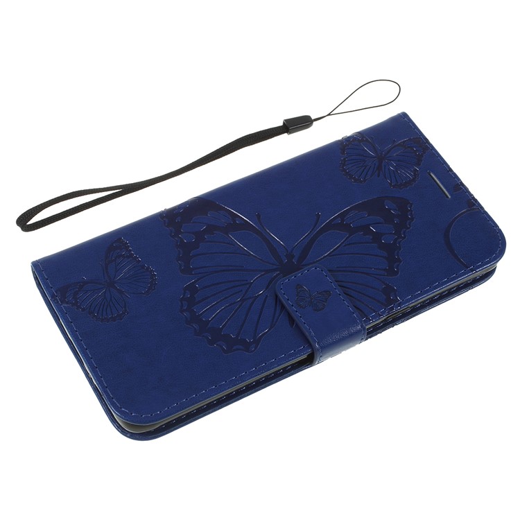 Imprint Butterfly Leather Stand Wallet Folio Phone Case for Samsung Galaxy S10 5G 6.7-inch - Dark Blue-5