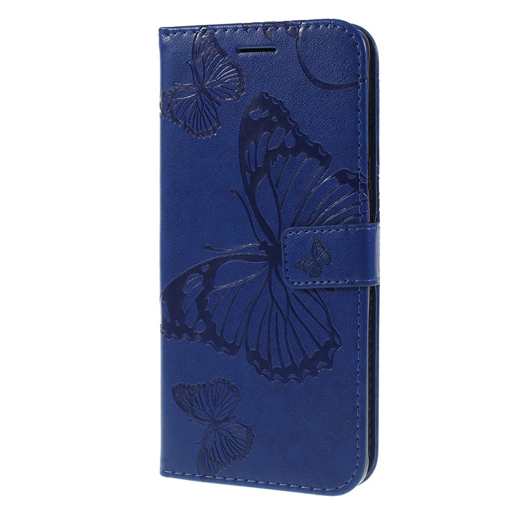 Imprint Butterfly Leather Stand Wallet Folio Phone Case for Samsung Galaxy S10 5G 6.7-inch - Dark Blue-6