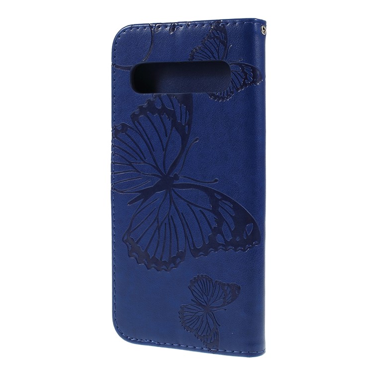 Imprint Butterfly Leather Stand Wallet Folio Phone Case for Samsung Galaxy S10 5G 6.7-inch - Dark Blue-7