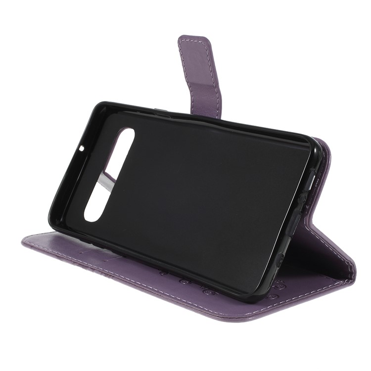 Imprint Butterfly Leather Stand Wallet Folio Phone Case for Samsung Galaxy S10 5G 6.7-inch - Purple-2