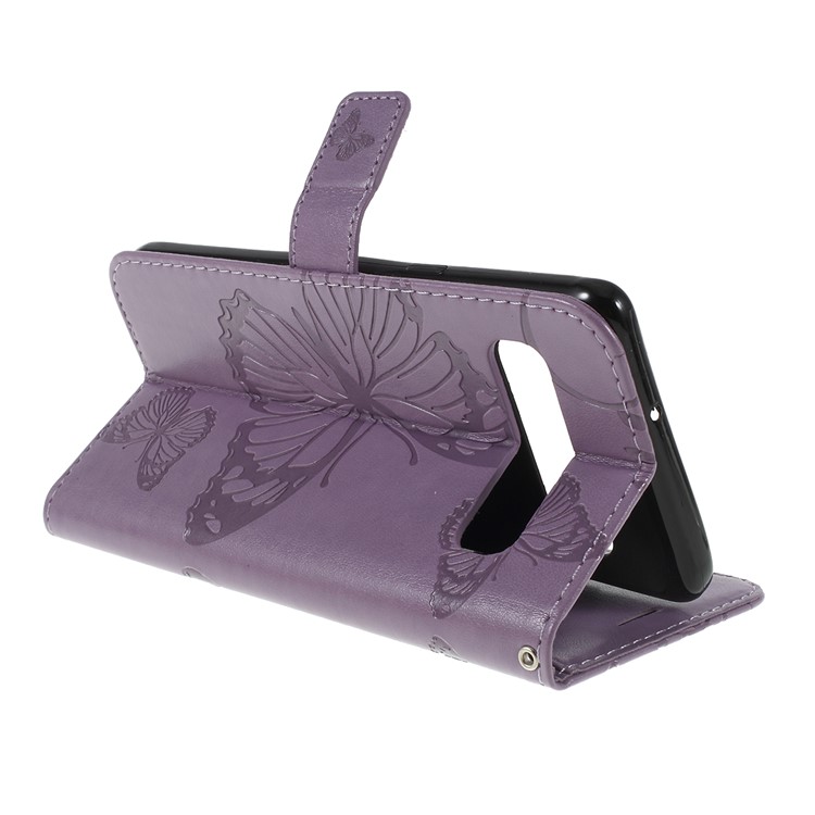 Imprint Butterfly Leather Stand Wallet Folio Phone Case for Samsung Galaxy S10 5G 6.7-inch - Purple-3