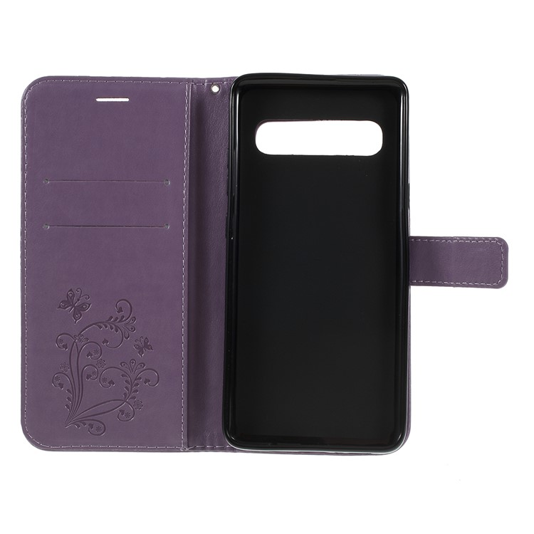 Imprint Butterfly Leather Stand Wallet Folio Phone Case for Samsung Galaxy S10 5G 6.7-inch - Purple-4