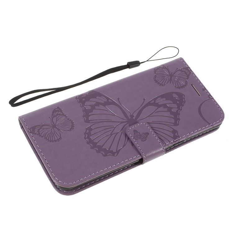 Imprint Butterfly Leather Stand Wallet Folio Phone Case for Samsung Galaxy S10 5G 6.7-inch - Purple-5