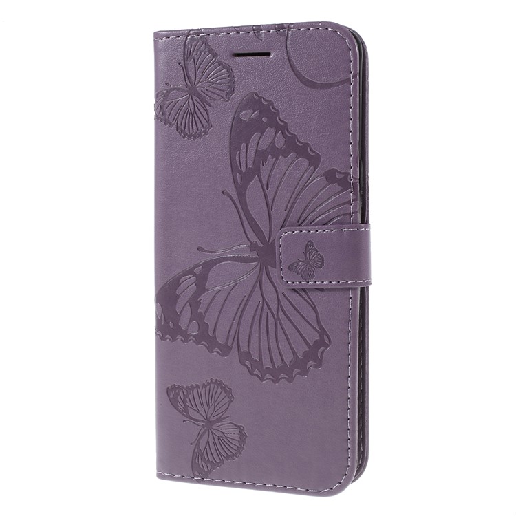 Imprint Butterfly Leather Stand Wallet Folio Phone Case for Samsung Galaxy S10 5G 6.7-inch - Purple-6