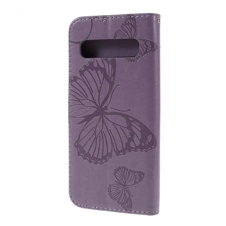 Imprint Butterfly Leather Stand Wallet Folio Phone Case for Samsung Galaxy S10 5G 6.7-inch - Purple-7