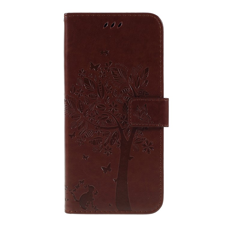 

Imprint Cat and Tree Wallet Stand PU Leather Case for Samsung Galaxy S10 5G - Brown, Galaxy S10 5G