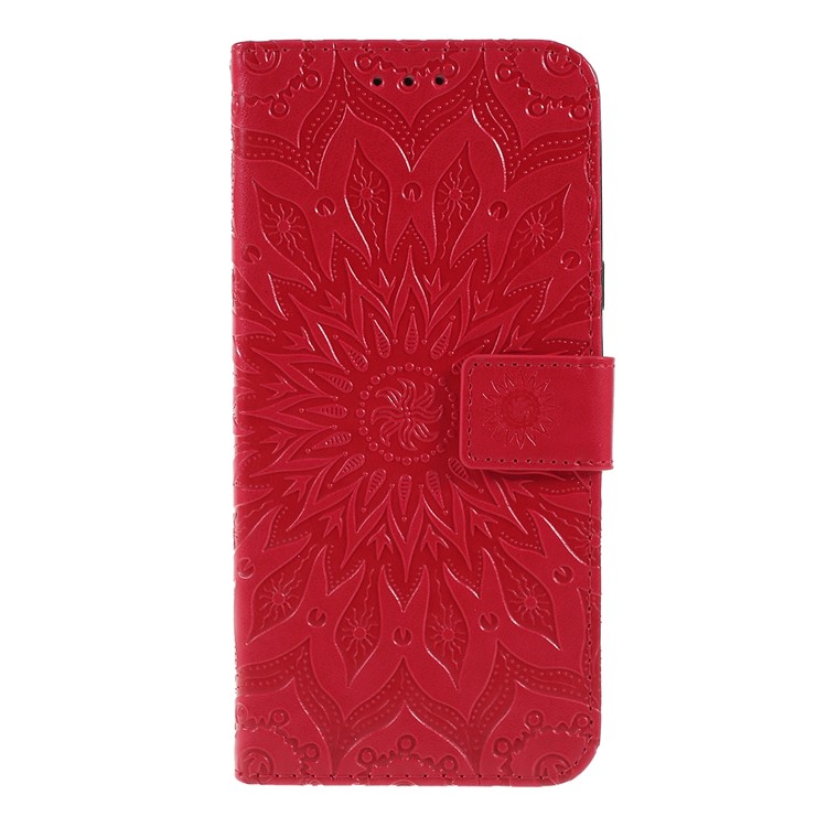 Imprint Sunflower PU Leather Wallet Magnetic Stand Cover for Samsung Galaxy S10 5G - Red-1