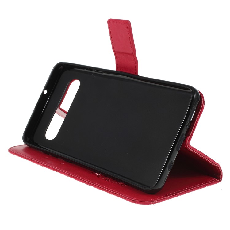 Imprint Sunflower PU Leather Wallet Magnetic Stand Cover for Samsung Galaxy S10 5G - Red-2