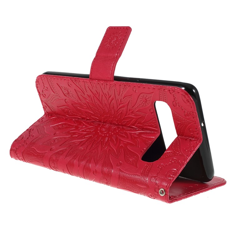 Imprint Sunflower PU Leather Wallet Magnetic Stand Cover for Samsung Galaxy S10 5G - Red-3