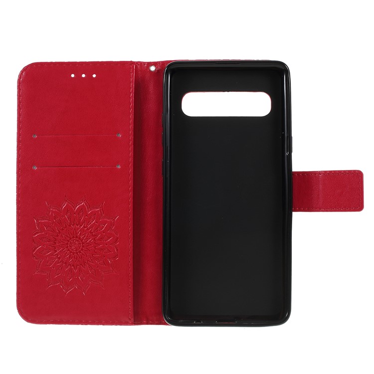 Imprint Sunflower PU Leather Wallet Magnetic Stand Cover for Samsung Galaxy S10 5G - Red-4