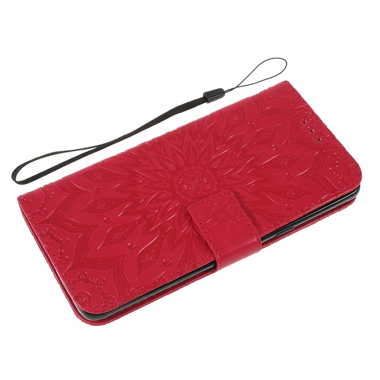 Imprint Sunflower PU Leather Wallet Magnetic Stand Cover for Samsung Galaxy S10 5G - Red-5