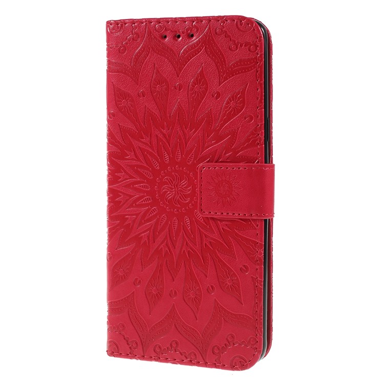 Imprint Sunflower PU Leather Wallet Magnetic Stand Cover for Samsung Galaxy S10 5G - Red-6