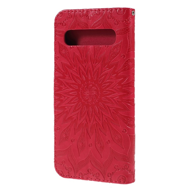 Imprint Sunflower PU Leather Wallet Magnetic Stand Cover for Samsung Galaxy S10 5G - Red-7