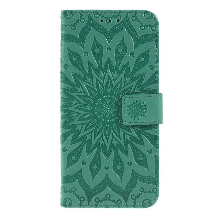 Imprint Sunflower PU Leather Wallet Magnetic Stand Cover for Samsung Galaxy S10 5G - Cyan-1