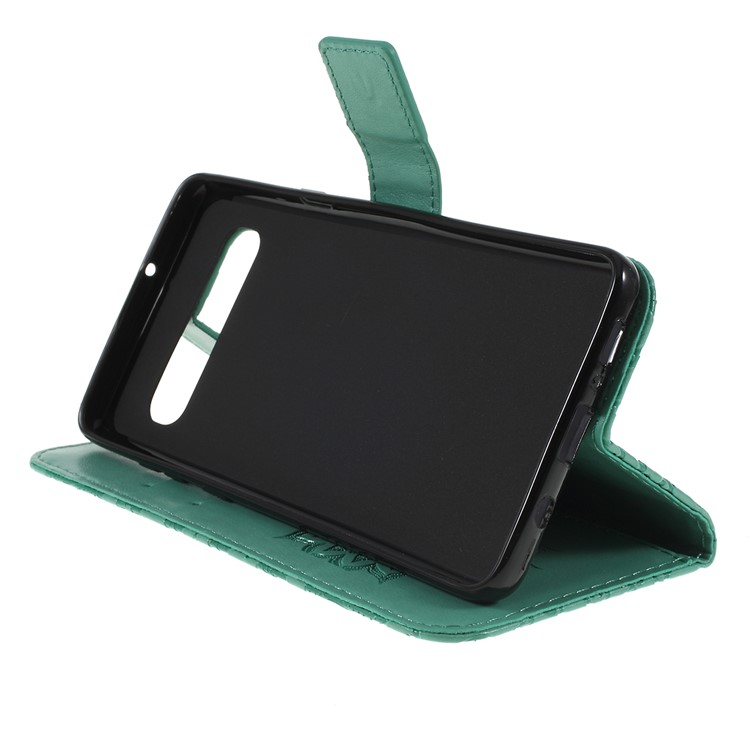 Imprint Sunflower PU Leather Wallet Magnetic Stand Cover for Samsung Galaxy S10 5G - Cyan-2