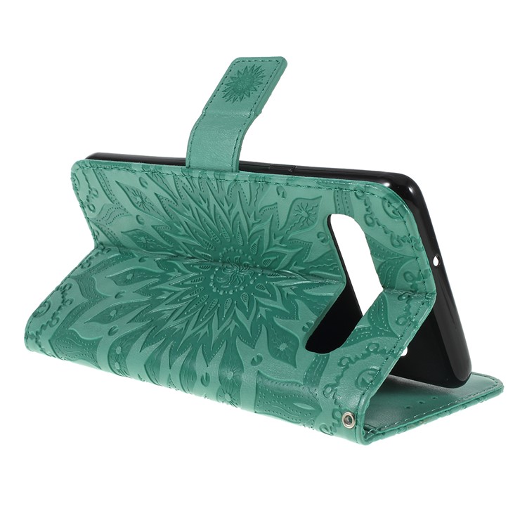 Imprint Sunflower PU Leather Wallet Magnetic Stand Cover for Samsung Galaxy S10 5G - Cyan-3