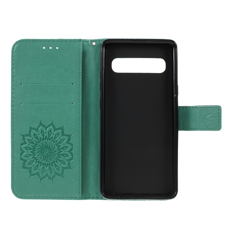 Imprint Sunflower PU Leather Wallet Magnetic Stand Cover for Samsung Galaxy S10 5G - Cyan-4
