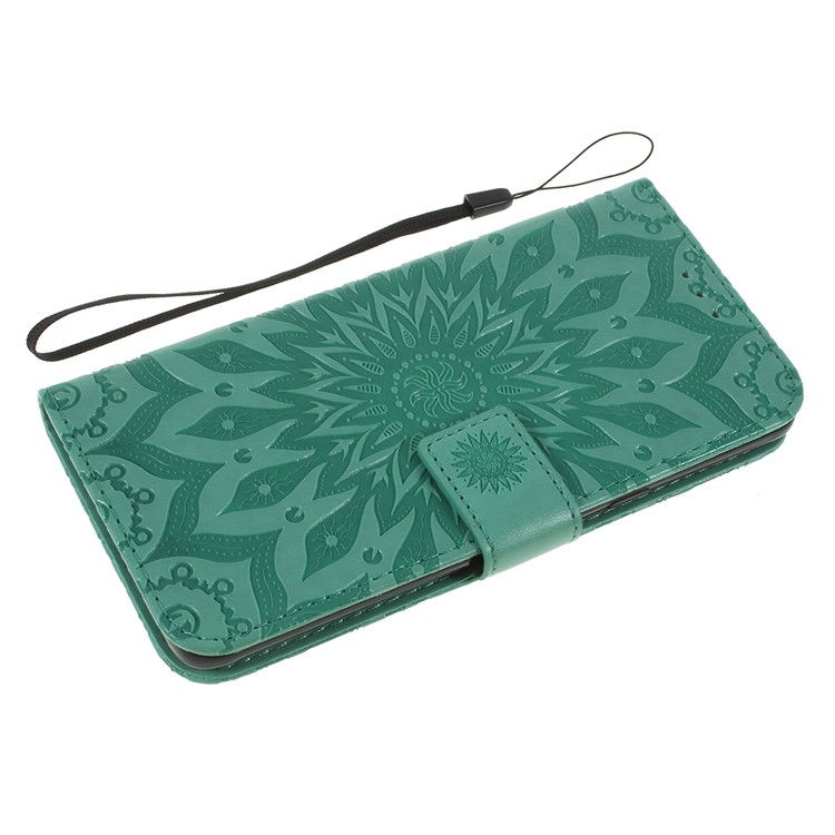 Imprint Sunflower PU Leather Wallet Magnetic Stand Cover for Samsung Galaxy S10 5G - Cyan-5