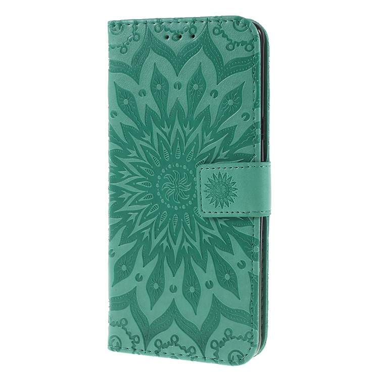 Imprint Sunflower PU Leather Wallet Magnetic Stand Cover for Samsung Galaxy S10 5G - Cyan-6