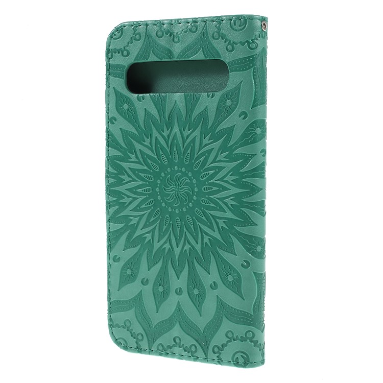 Imprint Sunflower PU Leather Wallet Magnetic Stand Cover for Samsung Galaxy S10 5G - Cyan-7