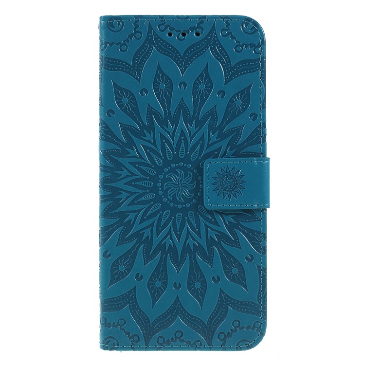 Imprint Sunflower PU Leather Wallet Magnetic Stand Cover for Samsung Galaxy S10 5G - Blue-1