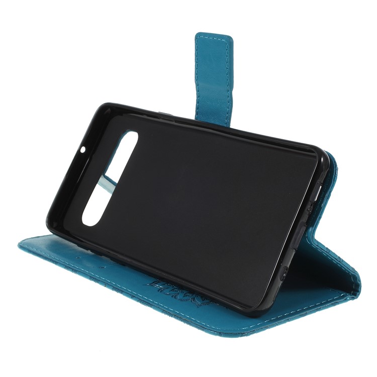 Imprint Sunflower PU Leather Wallet Magnetic Stand Cover for Samsung Galaxy S10 5G - Blue-2