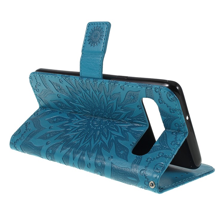 Imprint Sunflower PU Leather Wallet Magnetic Stand Cover for Samsung Galaxy S10 5G - Blue-3