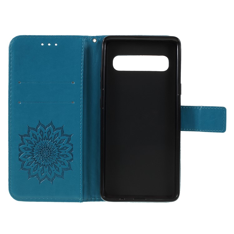 Imprint Sunflower PU Leather Wallet Magnetic Stand Cover for Samsung Galaxy S10 5G - Blue-4